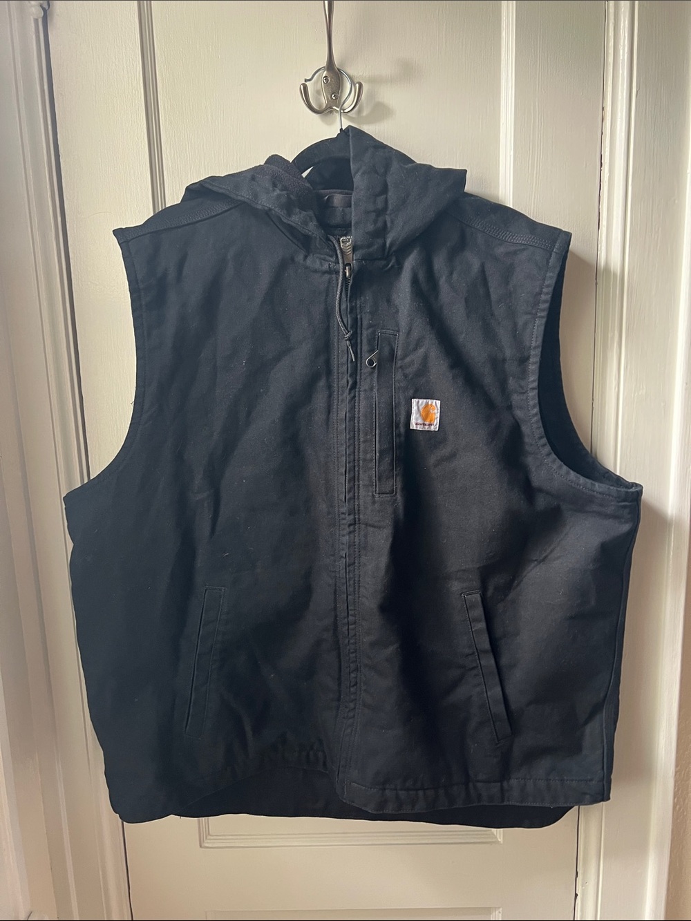 Carhartt Black Hooded Work Vest with Logo Patch